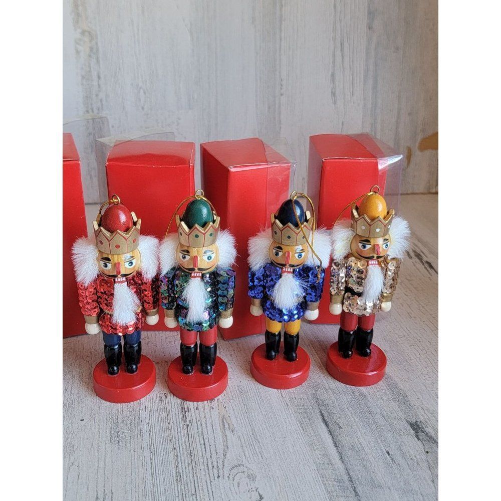 Sequin Nutcracker multicolor ornament Xmas set